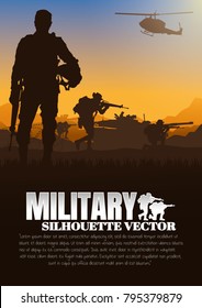 Military vector illustration, Army soldiers, Military silhouettes background.