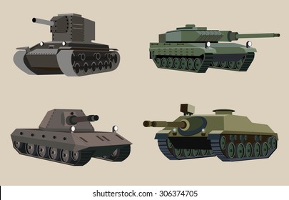 Military Vector tanks image design set.  