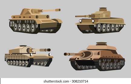 Military Vector tanks image design set.  