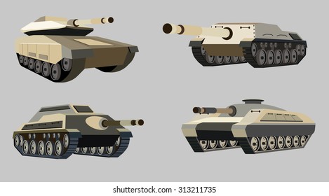 Military Vector tanks image design set.  
