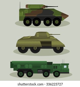 Military Vector tanks and vehicles image design set in different variations for your design, illustration needs.