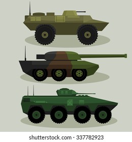 Military Vector tanks and vehicles image design set in different variations for your design, illustration needs.