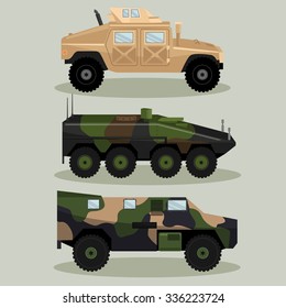 Military Vector vehicles image design set in different variations for your design, illustration needs.