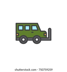 Military vehicle filled outline icon, line vector sign, linear colorful pictogram isolated on white. Symbol, logo illustration. Pixel perfect vector graphics