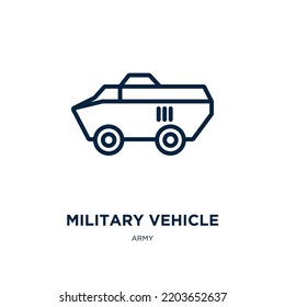 Military Vehicle Icon From Army Collection. Thin Linear Military Vehicle, Military, Vehicle Outline Icon Isolated On White Background. Line Vector Military Vehicle Sign, Symbol For Web And Mobile