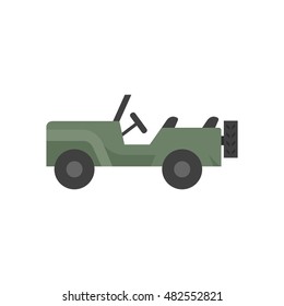 Military vehicle icon in flat color style. Offroad 4x4 war country road