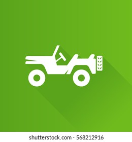 Military vehicle icon in Metro user interface color style. Offroad country road