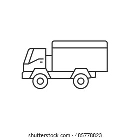 Military vehicle icon in thin outline style. Vintage truck world war