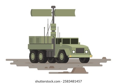 Military Vehicle Radar Truck Vector Illustration. Isolated on White, Flat Style and Fully Editable