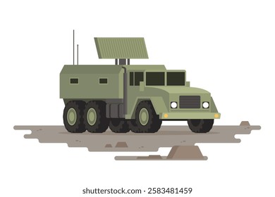 Military Vehicle Radar Truck Vector Illustration. Isolated on White, Flat Style and Fully Editable