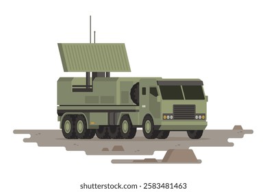 Military Vehicle Radar Truck Vector Illustration. Isolated on White, Flat Style and Fully Editable