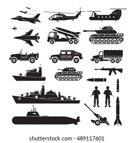 Military Vehicles Object Silhouette Set Side Stock Vector (Royalty Free ...