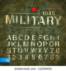 Military Vintage Alphabet, vector Eps10 illustration.