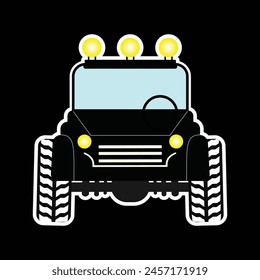 Military vintage off road car. Old transportation cartoon style