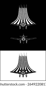 Military vintage plane with smoke trail in black and white color, symbolizing patriotism, national pride. ideal for Patriot Day or Independence Day themes.