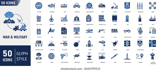 Militär- und Kriegslinie editierbarer Symbolsatz. Bearbeitbarer Strich. Vektorgrafik