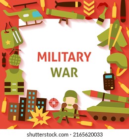 Military War Paper Template. Vector Illustration of Army Symbols.