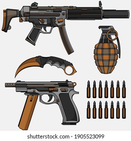 military weapon collection, vector EPS 10