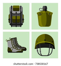 Military weapon guns armor forces cards design american fighter ammunition navy camouflage vector illustration.
