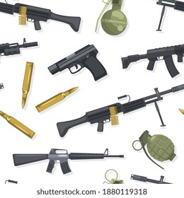 Military Weapon Seamless Pattern, Combat Army Weapon Objects Textile, Wallpaper, Wrapping Paper, Background Design Flat Vector Illustration