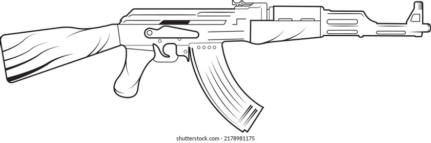 Military Weaponn Ak47 Line Art Stock Vector (Royalty Free) 2178981175 ...