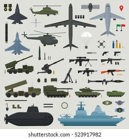 Military Weapons Of Army Naval And Air Force - Vector Illustration