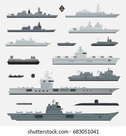 Military Weapons Of Navy Battleship. Vector Illustration.