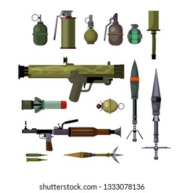 Military weapons set. Collection for war force. Can be used for topics like aggression, destruction, fight