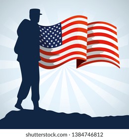 Military Woman Silhouette With Usa Flag