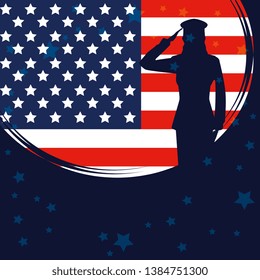 military woman silhouette with usa flag