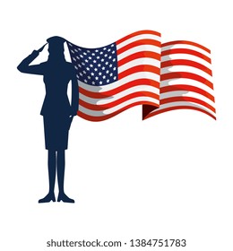 military woman silhouette with usa flag