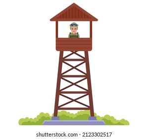 torre militar de madera para la protección del territorio controlado. ilustración vectorial plana.