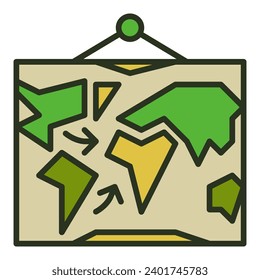 Military World Map vector concept colored icon or War Mission symbol 