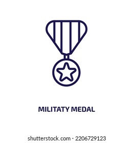 Militaty Medal Icon From Army And War Collection. Thin Linear Militaty Medal, Army, Achievement Outline Icon Isolated On White Background. Line Vector Militaty Medal Sign, Symbol For Web And Mobile