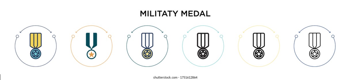 Militaty medal icon in filled, thin line, outline and stroke style. Vector illustration of two colored and black militaty medal vector icons designs can be used for mobile, ui, web