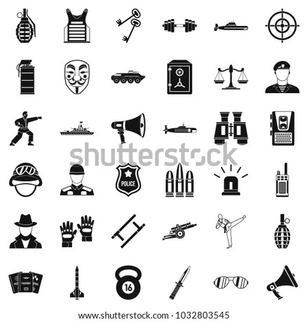 Militia officer icons set. Simple set of 36 militia officer vector icons for web isolated on white background