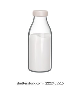 Milk 3d Icon. Glass Bottle Of Milk. Isolated Object On Transparent Background