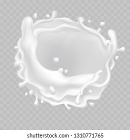 Milk 3d splash. White cream realistic illustration. Vector hyperrealism. Pouring yogurt drop.