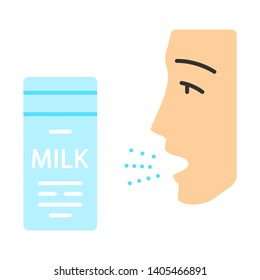 Milk allergy flat design long shadow color icon. Food allergy. Allergic reaction to milk proteins. Lactose intolerance. Medical problem. Allergens in dairy. Vector silhouette illustration