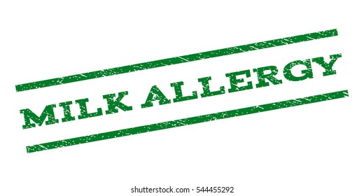 Milk Allergy watermark stamp. Text tag between parallel lines with grunge design style. Rubber seal stamp with unclean texture. Vector green color ink imprint on a white background.