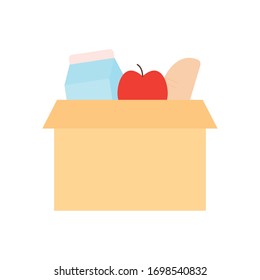 milk apple and bread inside box as donation symbol flat style icon design of Humanity help cooperation together unity support covid 19 theme Vector illustration