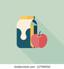 milk and apple flat icon with long shadow,eps10