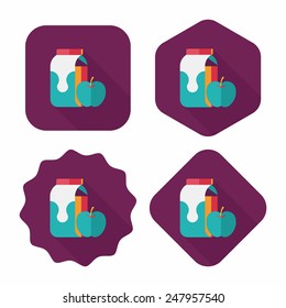 milk and apple flat icon with long shadow,eps10