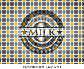 Milk arabic style badge. Arabesque decoration.