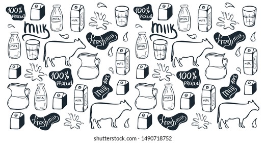 Milk background. Hand draw milk icon set