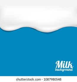 Milk background illustration. White milk wave over blue background