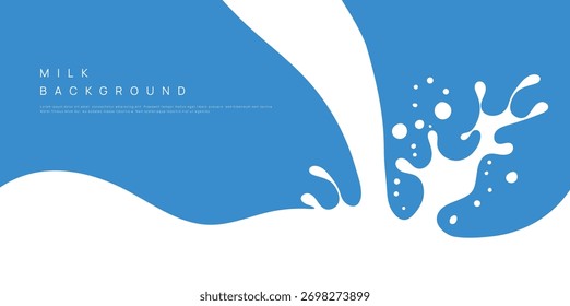 Milchhintergrund des modernen Posters, dynamische Spritzer und Tropfen. Vektorgrafik im flachen Stil des Minimalismus	