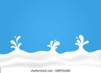 Milk background with splashes. Rippled wavy milk texture with drops. Vector