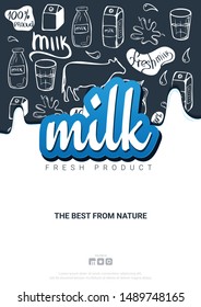 Milk banner with hand draw doodle background
