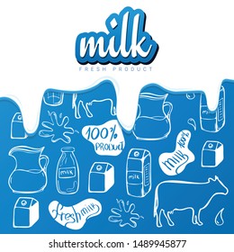 Milk banner with hand draw doodle background